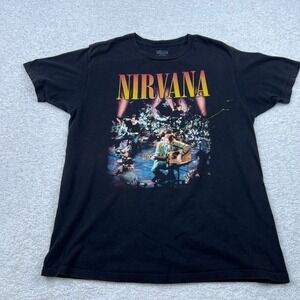 Nirvana MTV Unplugged In New York Graphic T-Shirt Mens Large Black Cotton Tee